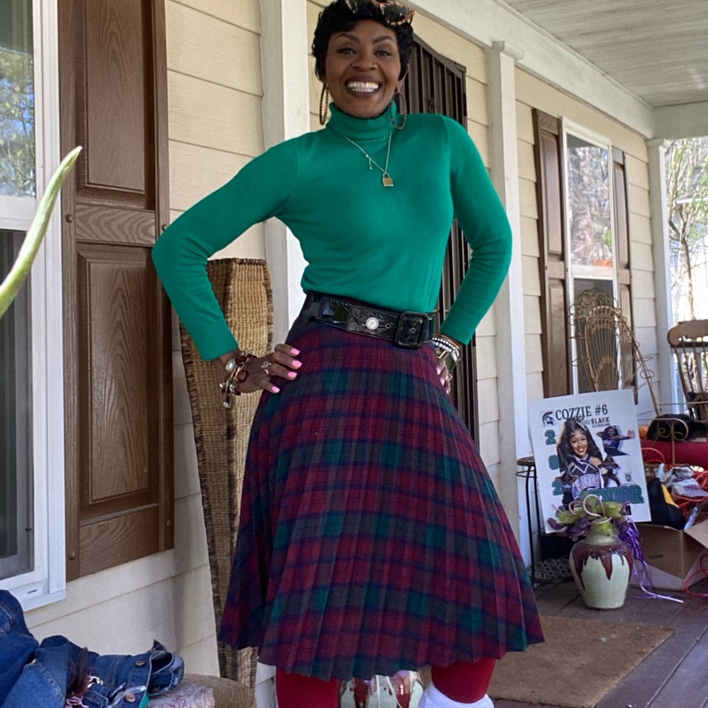 Vintage plaid pleated flare Maxie Skirt